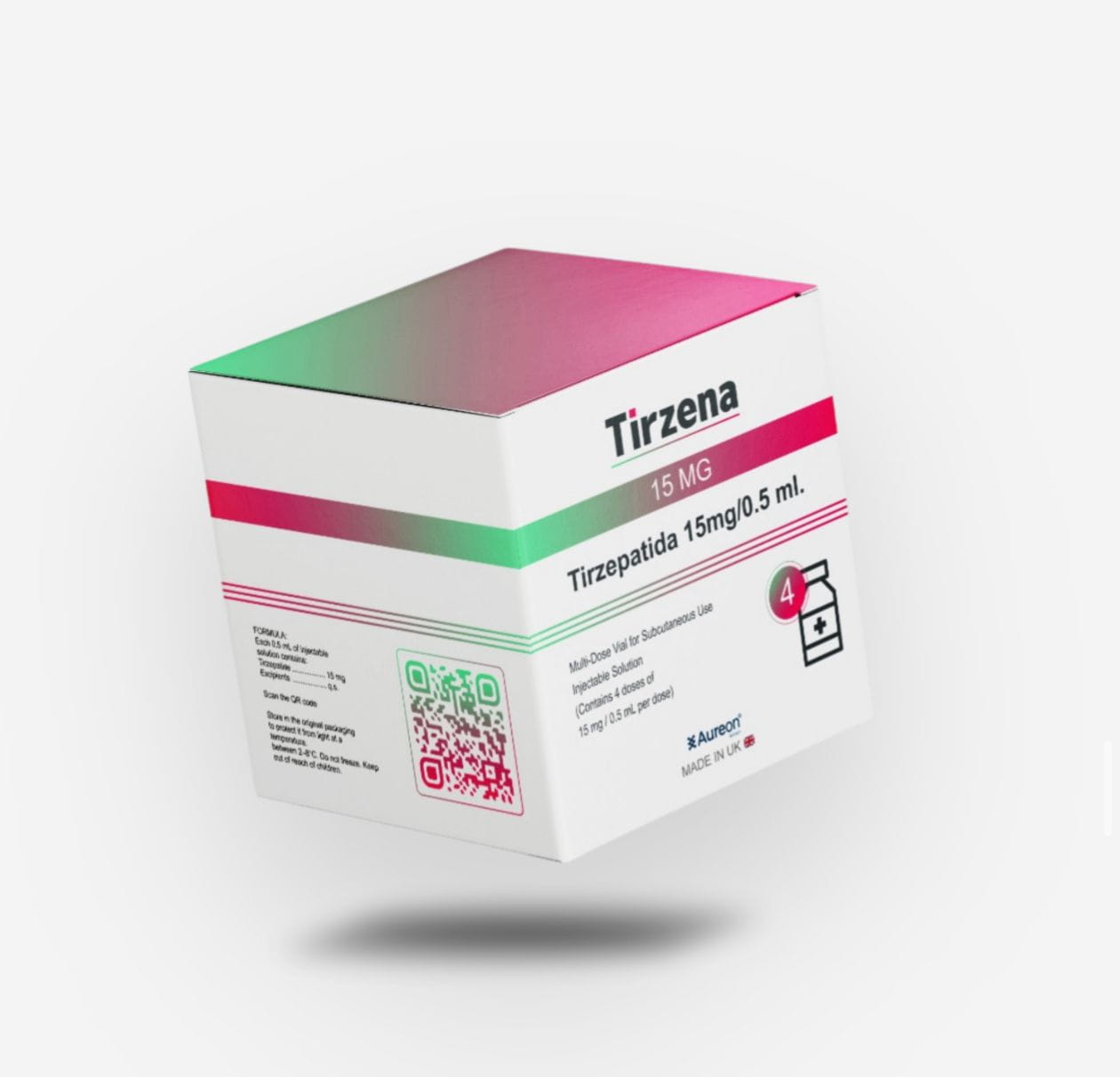Tirzepatida 15mg/0.5ml (4 vials = 60mg) {REFRIGERADO} Aureon Biotech