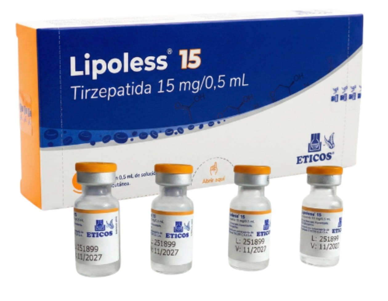 Tirzepatida Lipoless 15mg/vial (4 vials = 60mg) {REFRIGERADO} Éticos Laboratorios